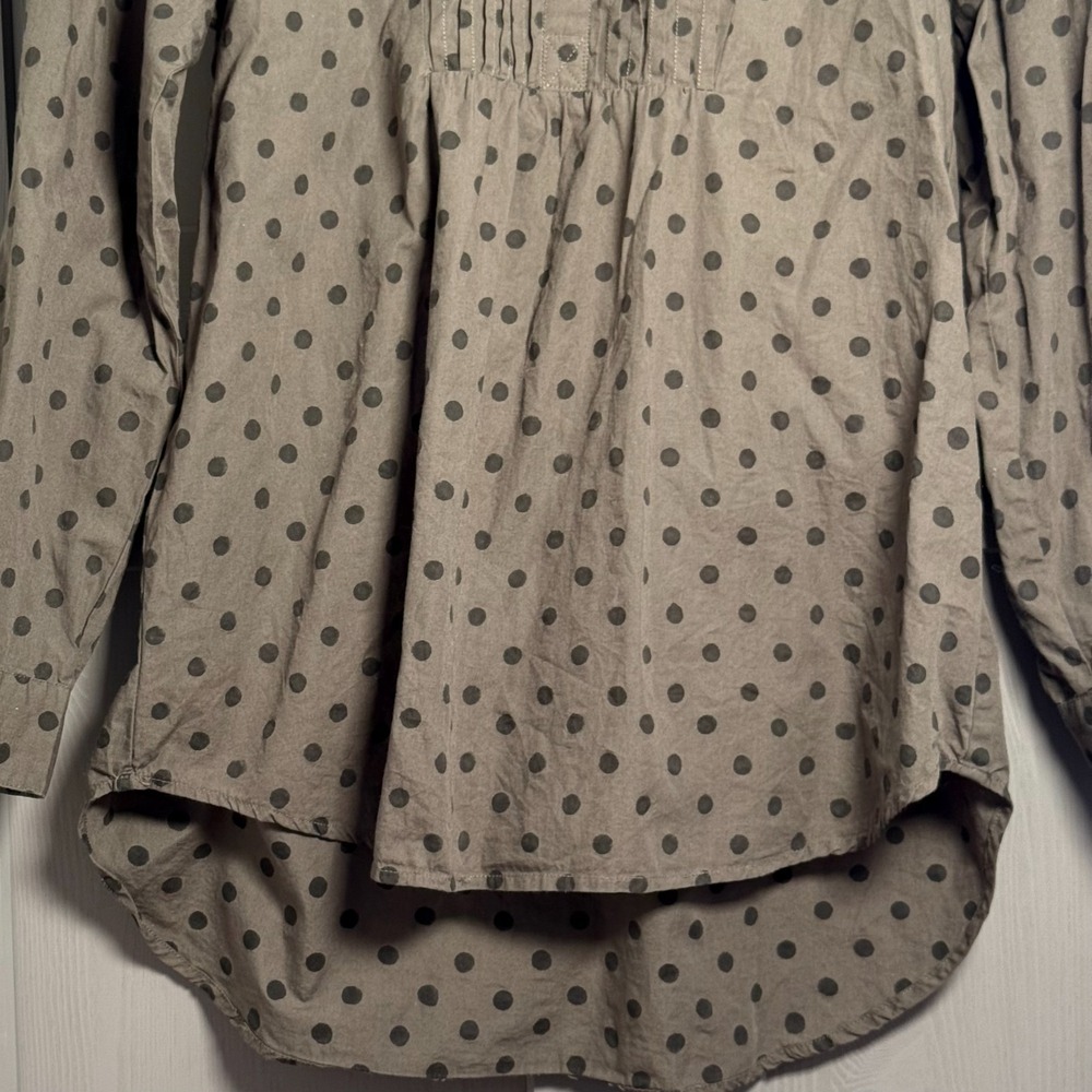 Sundance Olive Green "Lively Days" Top Polka Dot Cotton Pintuck Tunic Blouse MED - Picture 9 of 10